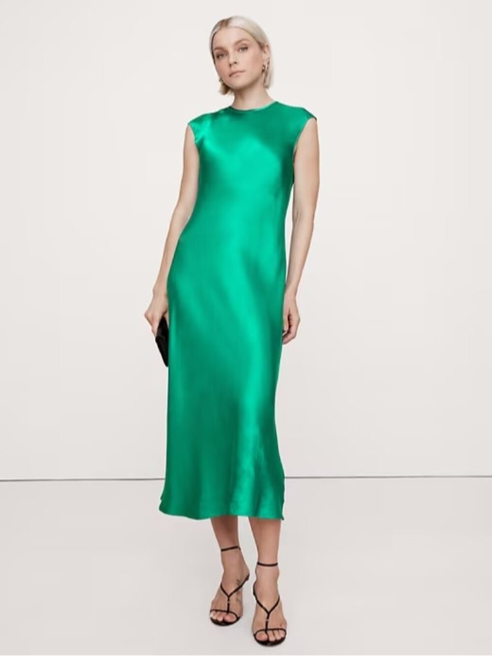 NWT Banana Republic Bias-Cut Satin Midi in Glistening Emerald Green Dress M